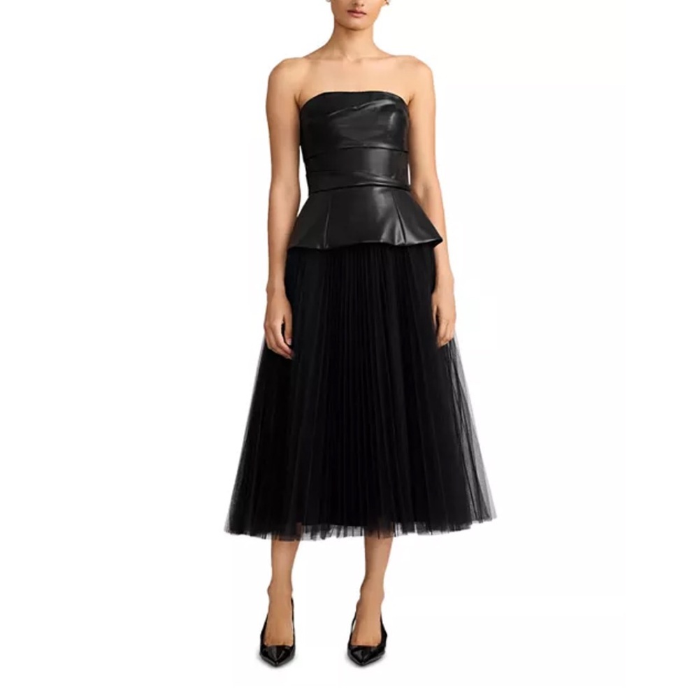 Wicked x Zac Posen Pleated Tulle Dress with Faux Leather Bustier in Black, NWT
